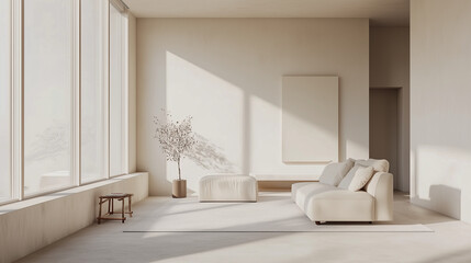 Minimalist Living Room Interior Design with Natural Light and White Sofa.
