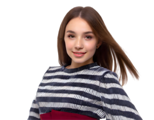 Girl in fashionable clothes on a white isolated background. Generative AI.