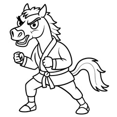 Angry Karate horse White Background line art vector illustration
