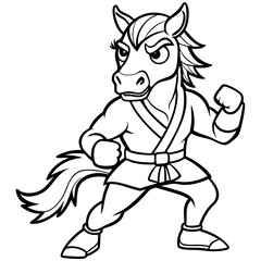Angry Karate horse White Background line art vector illustration