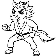 Angry Karate horse White Background line art vector illustration