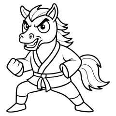 Angry Karate horse White Background line art vector illustration