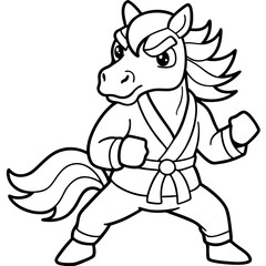 Obraz premium Angry Karate horse White Background line art vector illustration