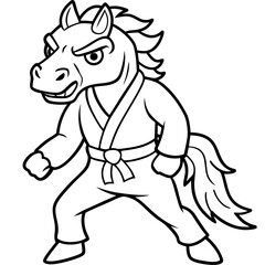 Angry Karate horse White Background line art vector illustration