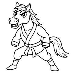 Angry Karate horse White Background line art vector illustration