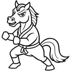 Angry Karate horse White Background line art vector illustration