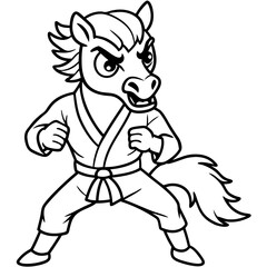 Angry Karate horse White Background line art vector illustration