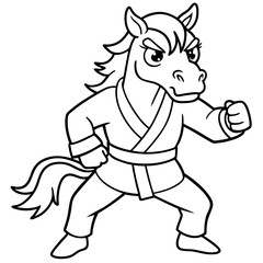 Angry Karate horse White Background line art vector illustration