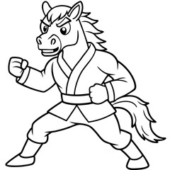 Angry Karate horse White Background line art vector illustration