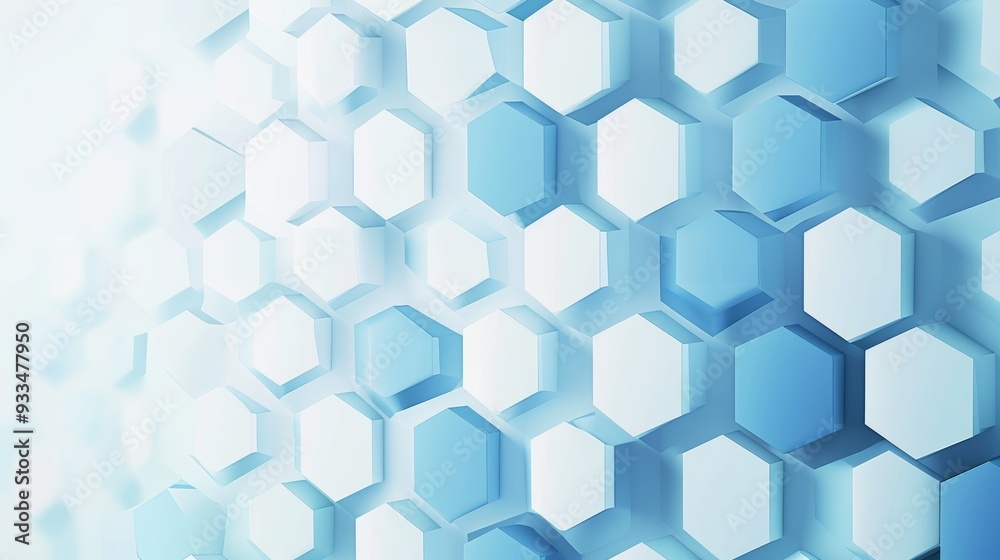 Wall mural abstract white blue geometric hexagon shapes background. modern simple overlay hexagon pattern creat