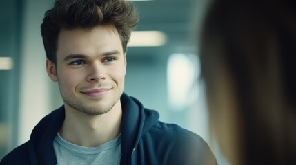 Fototapeta premium Handsome Young Man with Charming Smile Engaging in Conversation