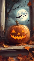 Obraz premium Big pumpkin head halloween party