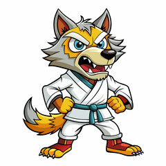 Angry Karate wolf White Background art vector illustration