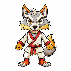 Angry Karate wolf White Background art vector illustration