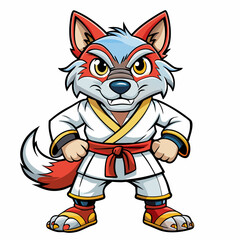 Angry Karate wolf White Background art vector illustration