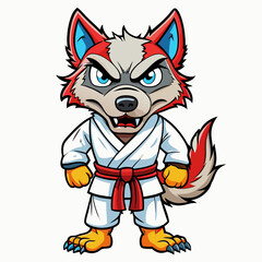 Angry Karate wolf White Background art vector illustration
