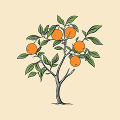 Illustration of a tree with oranges and leaves