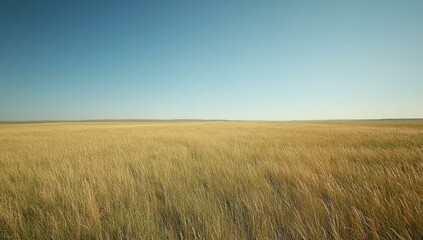 Obraz premium A vast, grassy field under a clear blue sky.