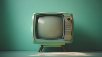 nostalgic mint green vintage television set with retro design elements soft focus and muted tones create a dreamy atmosphere evoking memories of midcentury aesthetics and analog technology