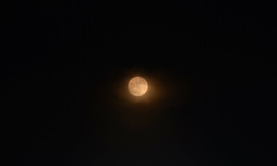 Obraz premium yellow full moon covering by cloud floating on sky in night background