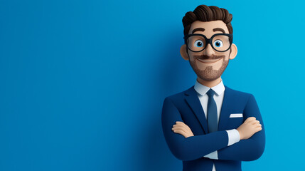 A 3D cartoon animation-style image of an adult sitting at a desk in an office located on the Gulf Coast of Alabama.