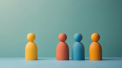 Colorful wooden figurines arranged in a line against a soft backdrop