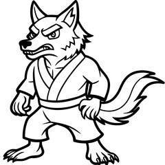 Angry Karate wolf White Background line art vector illustration