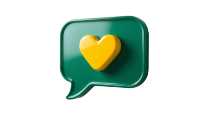 3D Render Heart Shaped Icon with Brazil Colors Isolated on White, Space for text