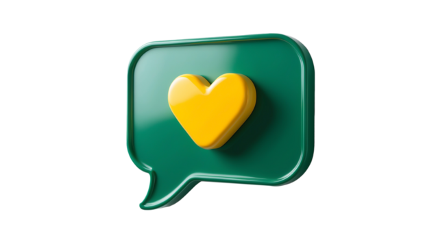 3D Render Heart Shaped Icon with Brazil Colors Isolated on White, Space for text