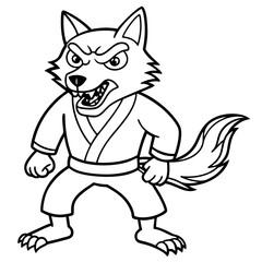 Angry Karate wolf White Background line art vector illustration