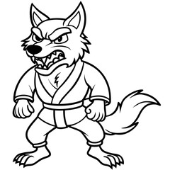Angry Karate wolf White Background line art vector illustration