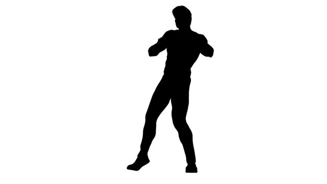3D render : a silhouette male character is dancing with the white background
