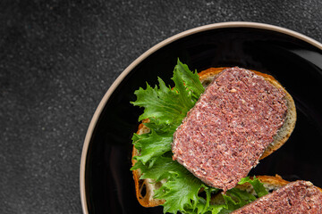 spam meat sandwich fresh meal food snack on the table copy space food background rustic top view