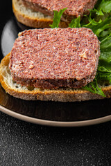 spam meat sandwich fresh meal food snack on the table copy space food background rustic top view