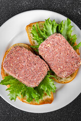 spam meat sandwich fresh meal food snack on the table copy space food background rustic top view