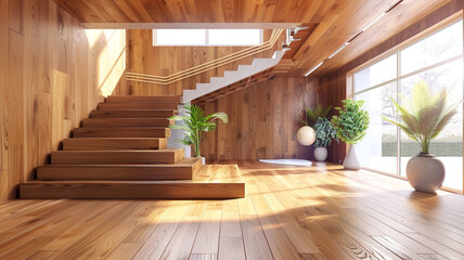 Wooden staircase in a modern home interior
