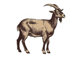 Fototapeta premium Goat. Vintage retro print, black white goat sketch ink pencil style drawing, engrave old school. Sketch artwork silhouette goat, white background. Side view profile. Illustration