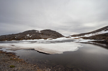 nordic landscape inside the island of Mgeroya over the road from Honningsvag to Gjesvaer, North Cape, Norway