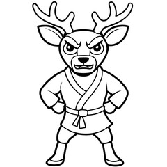 Angry Karate deer White Background line art vector illustration
