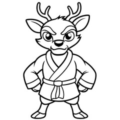 Angry Karate deer White Background line art vector illustration