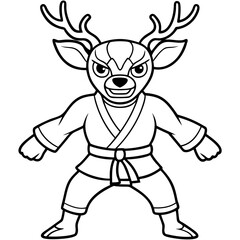 Angry Karate deer White Background line art vector illustration