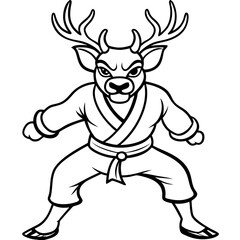 Angry Karate deer White Background line art vector illustration