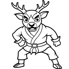 Angry Karate deer White Background line art vector illustration