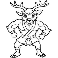 Angry Karate deer White Background line art vector illustration