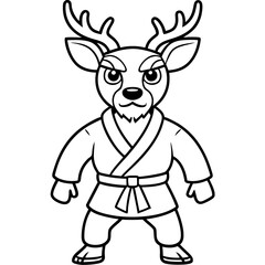 Angry Karate deer White Background line art vector illustration