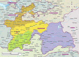 Obraz premium Detailed political map of Tajikistan