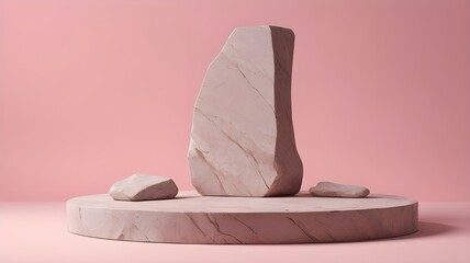 Stone Product Podium on Pink Background. Generative AI.