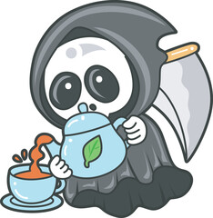 Illustration of cute skull ghost icon.
Funny skull ghost in activities stickers.