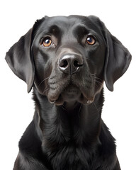 black labrador retriever looking upwards isolated on transparent background