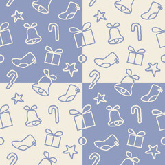 Christmas Seamless Pattern with Bells, Stars, and Gifts